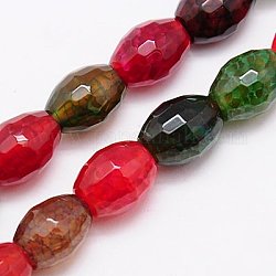 Natural Crackle Agate Beads Strands, Dyed, Faceted, Barrel, Mixed Color, 10x8mm, Hole: 1mm