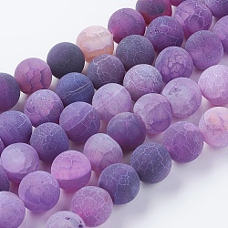 Chapelets de perle en agate naturelle patinée, teinte, mat, ronde, violet foncé, 8mm, Trou: 1mm, Environ 46 pcs/chapelet, 14~15 pouce