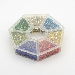 Mixed 11/0 Two Cut Silver Lined Seed Beads, Hexagon, Mixed Color, 2.2mm, Hole: 0.5mm, about 566pcs/compartment