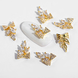 Cabochons de aleación, decoraciones de uñas, con circonita, Claro, lazo, dorado, 12.4x7.1mm
