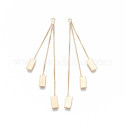 Brass Box Chains Tassel Big Pendants, Nickel Free, Rectangle, Real 18K Gold Plated, 60~62mm, Hole: 1.4mm