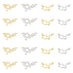 Dicosmetico 32 pz 2 stili struttura molecolare cava collegamenti fascini del connettore a nido d'ape fascini della mappa dorata connettore in acciaio inossidabile bianco aperto sul retro pendenti con castone per la creazione di gioielli, Foro: 1~1.2 mm
