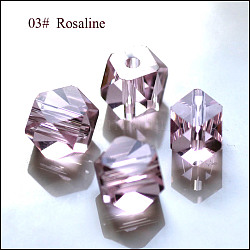 Perles d'imitation cristal autrichien, grade AAA, facette, perles de cube sans coin, rose, 7.5x7.5x7.5mm, Trou: 0.9~1mm