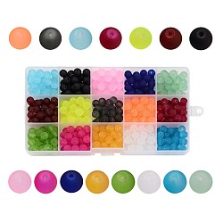 1box 15 couleurs des perles de verre transparent, mat, ronde, couleur mixte, 6mm, Trou: 1.3~1.6mm, à propos 40pcs / couleur, 600 pcs / boîte
