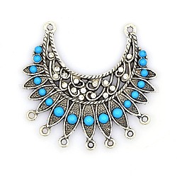 Antique Silver Tone Alloy Resin Chandelier Links, with Crystal Rhinestones, Deep Sky Blue, 49x54x5mm, Hole: 2mm
