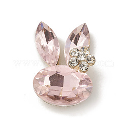 Cabochons en alliage, avec verre strass, or clair, lapin, rose, 27x19x10mm