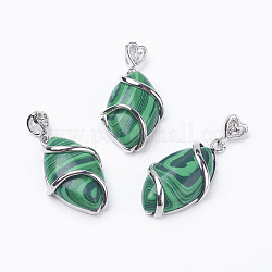 Synthetic Malachite Pendants, with Brass Findings, Horse Eye, Platinum, 38x17x7mm, Hole: 3x4mm