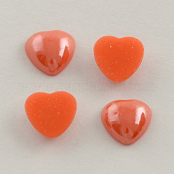 Pearlized Plated Opaque Glass Cabochons, Heart, Orange Red, 10x10x4mm