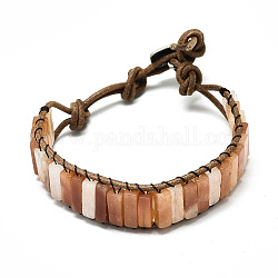 Bracelets en cuir de vachette, avec des perles d'aventurine rouges naturelles rectangulaires et des alliages, 9~11 pouce (23~28 cm)