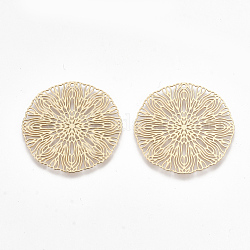 Brass Pendants, Etched Metal Embellishments, Flat Round, Light Gold, 30x0.3mm, Hole: 1.2mm