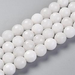 Chapelets de perles en jade de Malaisie naturelle, teinte, facette, ronde, blanc, 10mm, Trou: 1mm, Environ 37 pcs/chapelet, 14.5 pouce (36.83 cm)