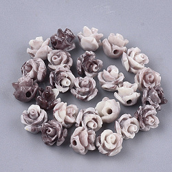 Abalorios de coral sintético, teñido, flor, coco marrón, 6~7x6~7mm, agujero: 1.2 mm
