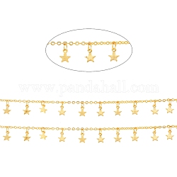 Cadenas de cable de latón, con charms, soldada, con carrete, Plateado de larga duración, estrella, real 18k chapado en oro, 1.6x2x0.4mm, aproximadamente 32.8 pie (10 m) / rollo