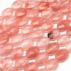 Faceted Oval Cherry Quartz Glass Beads Strands, 15.5~16x11.5~12x6mm, Hole: 1mm, about 13pcs/strand, 8.26 inch
