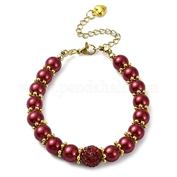 Braccialetti con perline di finte perle di vetro da donna, rosso scuro, 7-1/8 pollice (18 cm)