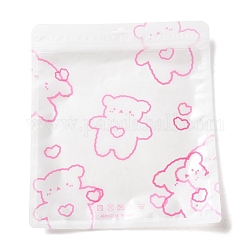Прямоугольные пластиковые пакеты с застежкой-молнией, Самоклеящиеся пакеты с мультяшным медвежьим принтом сверху, ярко-розовый, 24.9x22x0.01~0.15 см, односторонняя толщина: 2.5 мил (0.065 мм)