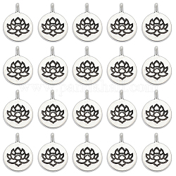 Sunnyclue 50pcs Legierungsanhänger im tibetischen Stil, flach rund mit Lotus, cadmiumfrei und bleifrei, Antik Silber Farbe, 20x15x2 mm, Bohrung: 2 mm
