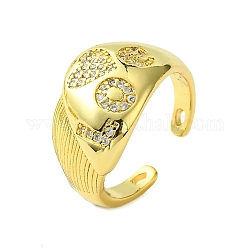 Brass Micro Pave Cubic Zirconia Open Cuff Ring, Heart Love, Real 16K Gold Plated, US Size 8(18.1mm)