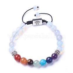 Bijoux chakra, bracelets de perles tressées en pierre naturelle et synthétique, avec opalite, accessoires en alliage et cordon de nylon, rectangle avec arbre, 52~76mm