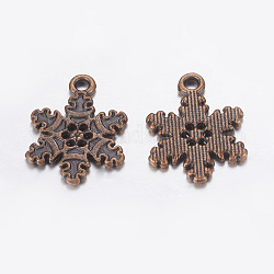 Tibetan Style Alloy Pendants, Lead Free, Nickel Free and Cadmium Free, Red Copper, Snowflake, Christmas, 22x16x2mm, Hole: 1.5mm, about 670pcs/1000g