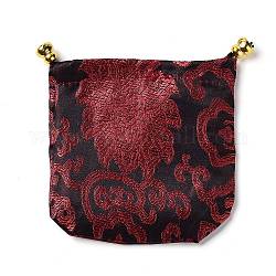 Pochettes d'emballage de bijoux en brocart de soie de style chinois, sacs-cadeaux à cordon, motif de nuage de bon augure, brun, 11x11 cm