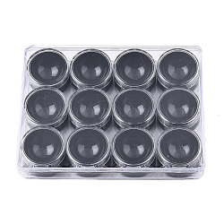 Conteneurs de stockage de perles en plastique de polystyrène rectangle, avec 12pcs colonne petites boîtes, noir, récipient: 16.5x12.5x2.5 cm, colonne petite case : 4x2.2cm, Taille intérieure: 3.4x3.4cm