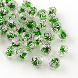 Fatti a mano perle di vetro luminosi fiori interno, tondo, verde, 9~10mm, Foro: 1~2 mm