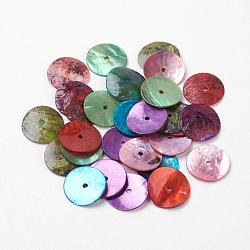 Perles de coquillages naturels d'eau douce, teinte, disque / plat rond, perles heishi, couleur mixte, 15x1.5mm, trou: 1 mm, 144 pcs / brut