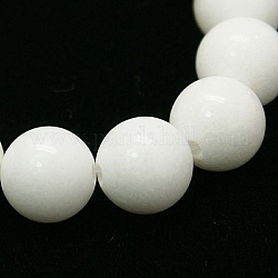 Natur Mashan Jade runde Perlen Stränge, gefärbt und erhitzt, weiß, 14 mm, Bohrung: 1 mm, ca. 30 Stk. / Strang, 16 Zoll