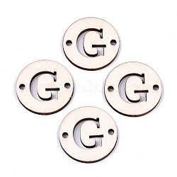 Unfinished Natural Poplar Wood Links Connectors, Laser Cut, Flat Round with Word, Letter.G, 29.5x2.5mm, Hole: 2.5mm