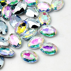 Imitation Taiwan Acrylic Rhinestone Cabochons, Pointed Back & Faceted, Oval, AB Color, Clear AB, 14x10x4mm
