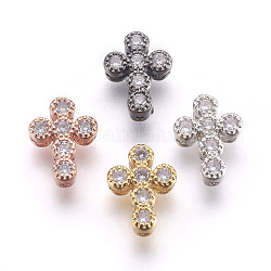 Perline zirconi micro pave  in ottone, piombo & cadimo libero, croce, chiaro, colore misto, 11x8.5x3.5mm, Foro: 0.8 mm