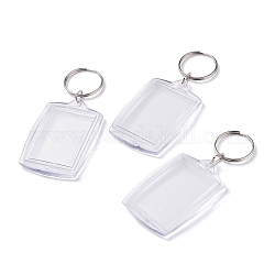 (vente de clôture défectueuse), porte-clés cadre photo acrylique pandahall elite, avec les accessoires en fer, rectangle, platine, clair, 90mm