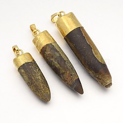 Bullet Natural Agate Pointed Pendants, with Golden Plated Brass Findings, 38~58x12~14.5mm, Hole: 8x5mm
