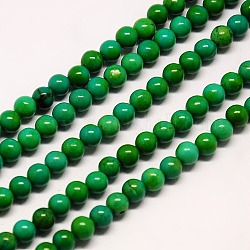 Brins de perles de magnésite naturelle, teinte, ronde, vert foncé, 4mm, Trou: 1mm, Environ 98 pcs/chapelet, 15.74 pouce