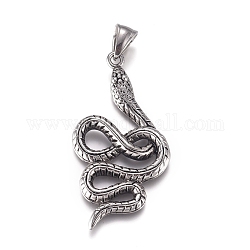 Moda retro joya de halloween 304 colgantes serpiente de acero inoxidable, plata antigua, 51x26x4mm, agujero: 4x8 mm