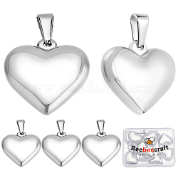 Beebeecraft 1 Box 10Pcs Stainless Steel Heart Charms Silver Color 3D Heart Charm Pendants for Mother's Day Valentine's Gifts Necklace Bracelet Making Finding