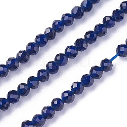 Chapelets de perles en verre à facettes, ronde, bleu, 3~3.5mm, Trou: 0.5mm, Environ 115~130 pcs/chapelet, 14.5~16.1 pouce (37~41 cm)
