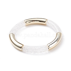 Bracelet extensible tube incurvé en acrylique, gros bracelet pour femme, or, diamètre intérieur: 2 pouce (5.2 cm)