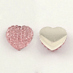 Resin Rhinestone Cabochons, for Valentine's Day Jewelry Design, Heart, Hot Pink, Size: about 12mm in diameter, 4mm thick