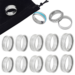 Unicraftale 10 pz 5 dimensioni anelli per dito con nucleo vuoto anello per dito scanalato in acciaio inossidabile anello vuoto rotondo a banda larga per anello intarsio creazione di gioielli regalo taglia 7-12 colore acciaio inossidabile