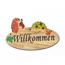 Grands pendentifs en bois imprimé simple face, breloques d'automne, willkommen, mot, 110x177x5mm, Trou: 4mm