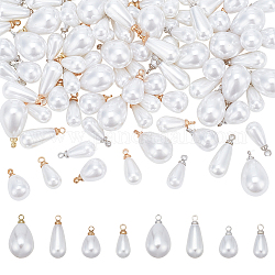 PandaHall Elite 64Pcs 8 Style ABS Plastic Imitation Pearl Pendants, with Brass Finding, Teardrop Charm, Mixed Color, 12.5~17x5.5~9.5mm, Hole: 1.5~1.6mm, 8pcs/style