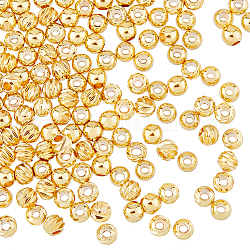 HOBBIESAY 200Pcs 2 Style Brass Beads, Long-Lasting Plated, Round, Real 18K Gold Plated, 4x3.5mm, Hole: 1.4~1.5mm, 100pcs/style