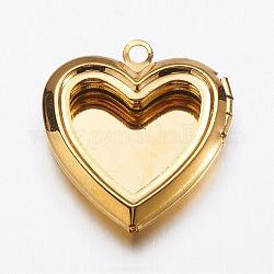 Colgantes de latón medallón, corazón, dorado, 25x23x5mm, agujero: 1.5 mm
