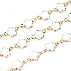Handmade Alloy Enamel Flower Link Chains, with Spool, Soldered, Long-Lasting Plated, Lead Free & Cadmium Free, Golden, White, 13x7.7x1.7mm, about 16.4 Feet(5m)/roll