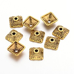 10mm Antique Golden Square Tibetan Style Bead Caps, Lead Free and Cadmium Free, Size: about 10mm wide, 10mm long, 5mm thick, hole: 2mm