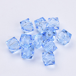 Perles en acrylique transparente, facette, cube, bleu acier clair, 10x10x8mm, Trou: 1.5mm, environ 900 pcs/500 g