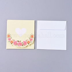 Ensemble de cartes de remerciement enveloppe et motif floral, pour la journée des enseignants, La Saint-Valentin, jaune clair, 32.9x10.5 cm