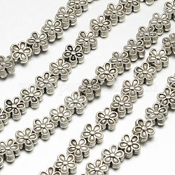 Style tibétain brins alliage de fleurs de perles, sans plomb et sans cadmium, argent antique, 7x3.5mm, Trou: 1mm, Environ 30 pcs/chapelet, 8 pouce